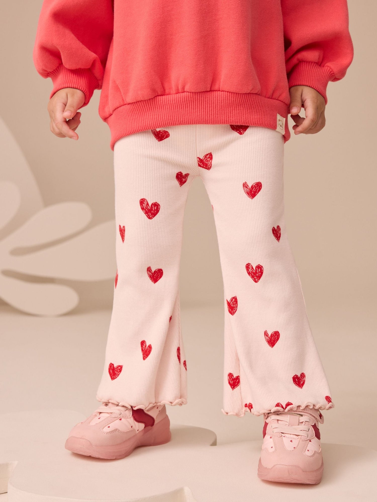 Light Pink Heart Rib Flare Leggings (3mths-7yrs) - Size 3-6 Months (62-68cm) - Option 1