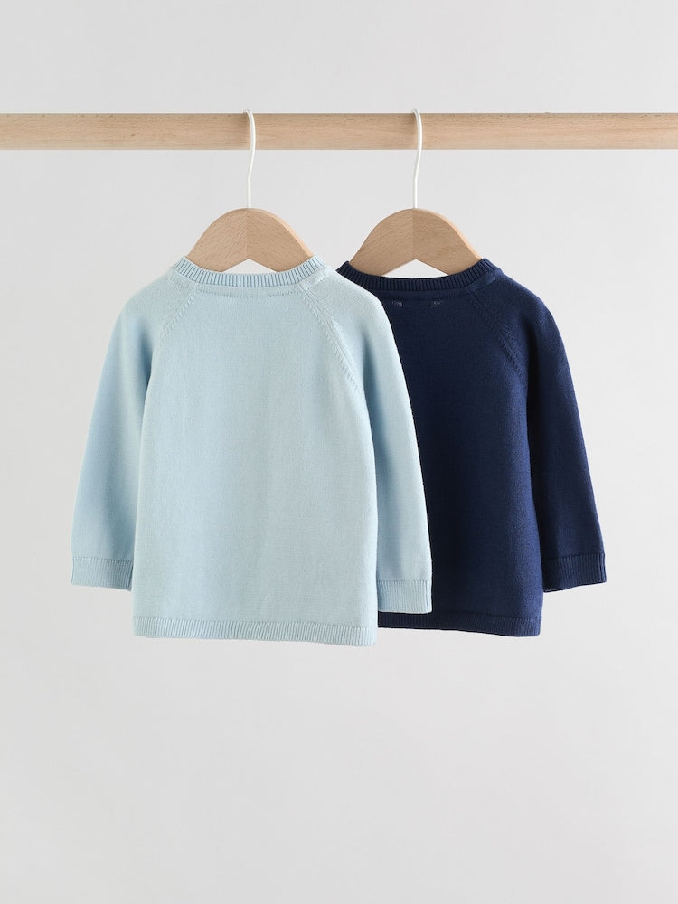 Blue 100% Cotton Knitted Baby Cardigans 2 Pack (0mths-2yrs) - Size 50cm (First Size)