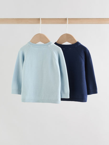 Blue 100% Cotton Knitted Baby Cardigans 2 Pack (0mths-2yrs) - Size 50cm (First Size)