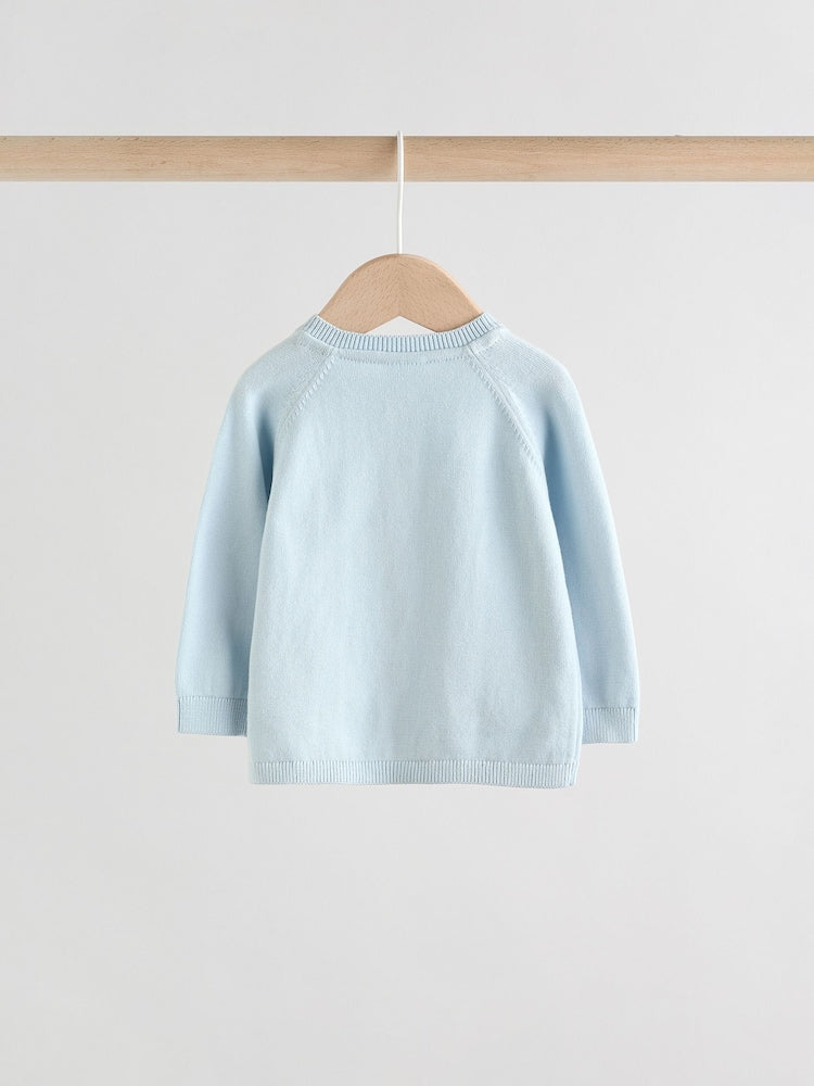 Blue 100% Cotton Knitted Baby Cardigans 2 Pack (0mths-2yrs) - Size 50cm (First Size)