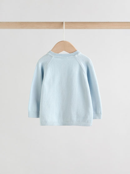 Blue 100% Cotton Knitted Baby Cardigans 2 Pack (0mths-2yrs) - Size 50cm (First Size)