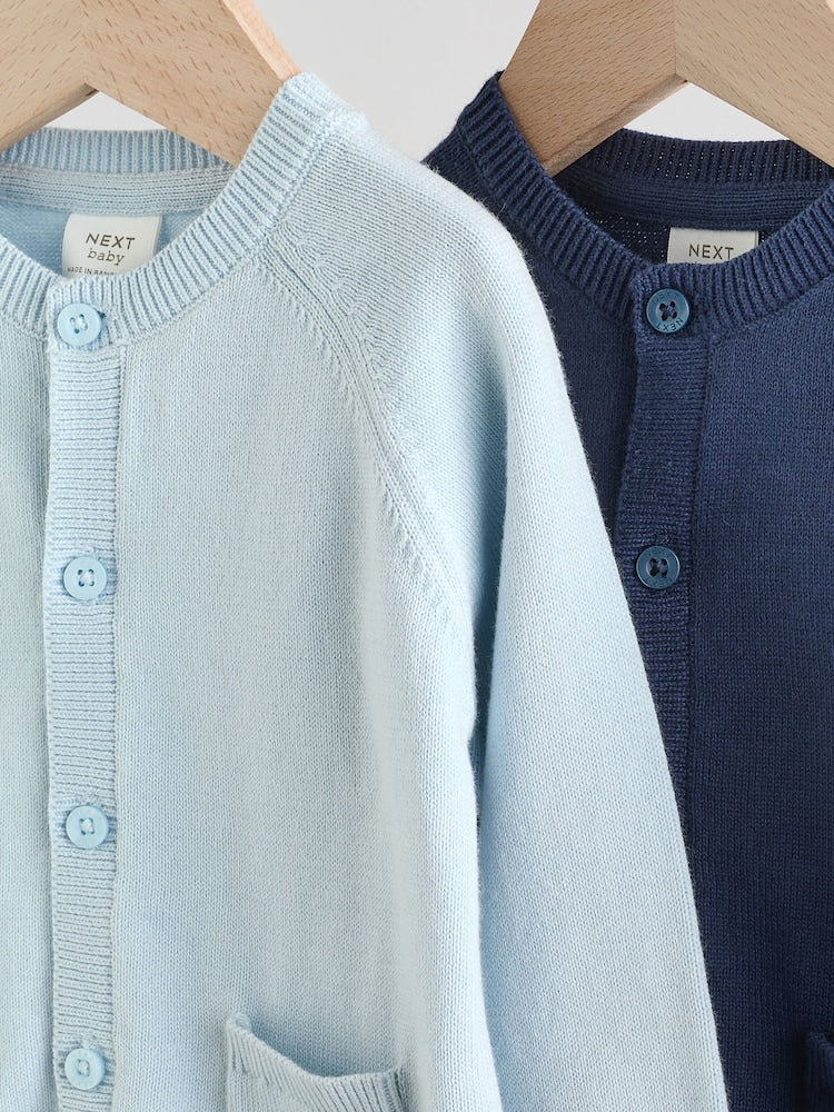 Blue 100% Cotton Knitted Baby Cardigans 2 Pack (0mths-2yrs) - Size 50cm (First Size)