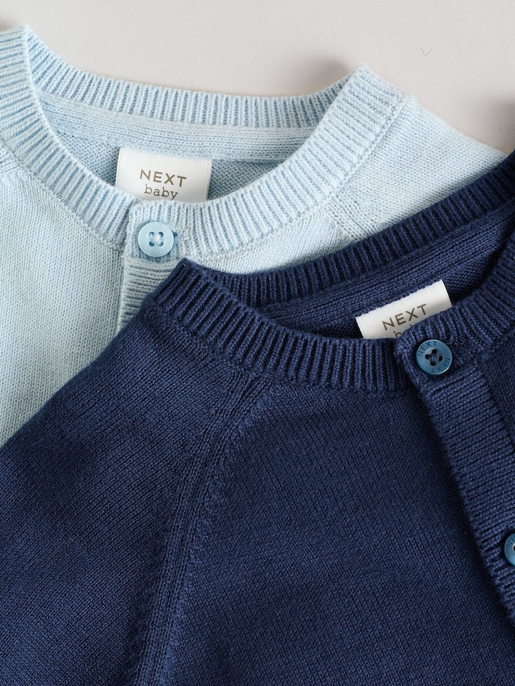 Blue 100% Cotton Knitted Baby Cardigans 2 Pack (0mths-2yrs) - Size 50cm (First Size)