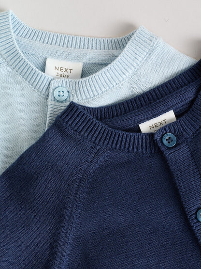 Blue 100% Cotton Knitted Baby Cardigans 2 Pack (0mths-2yrs) - Size 50cm (First Size)