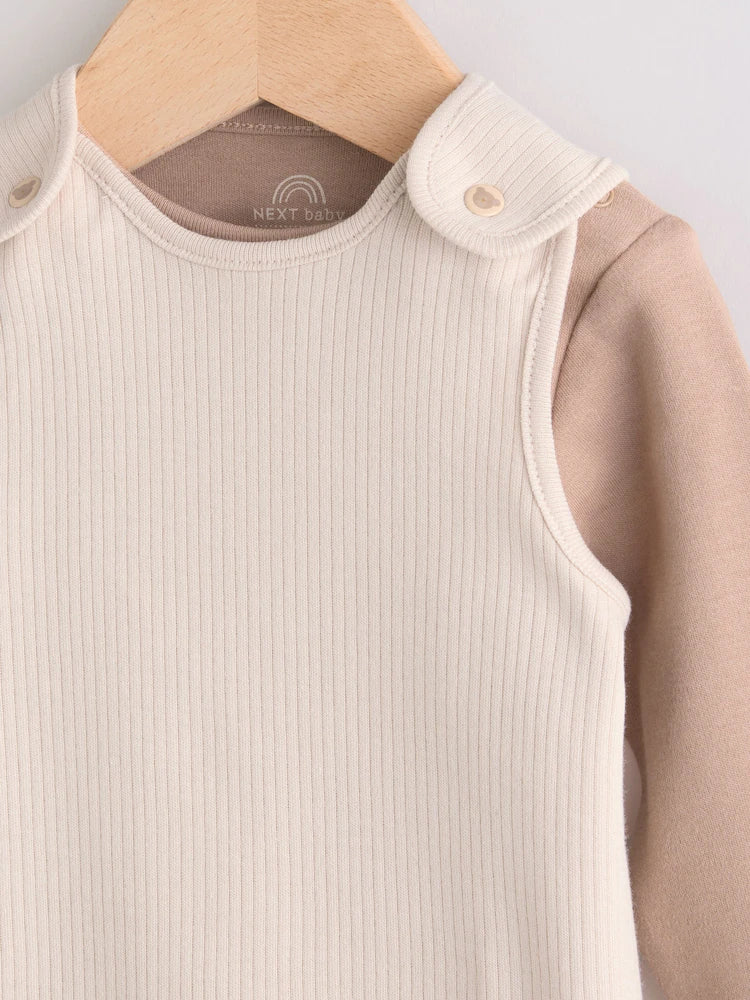Neutral Jersey Dungaree and Bodysuit Baby Set (0mths-2yrs)