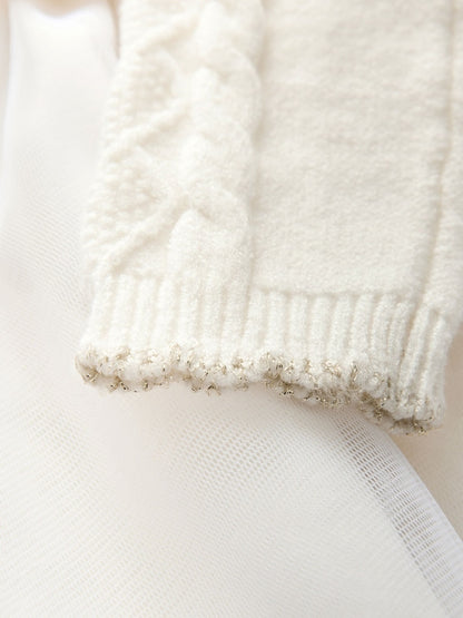 Baker by Ted Baker Cream Knitted Bow Detail Mesh Mockable Dress