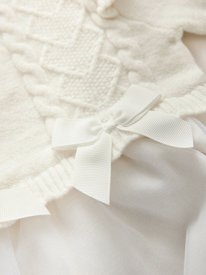 Baker by Ted Baker Cream Knitted Bow Detail Mesh Mockable Dress
