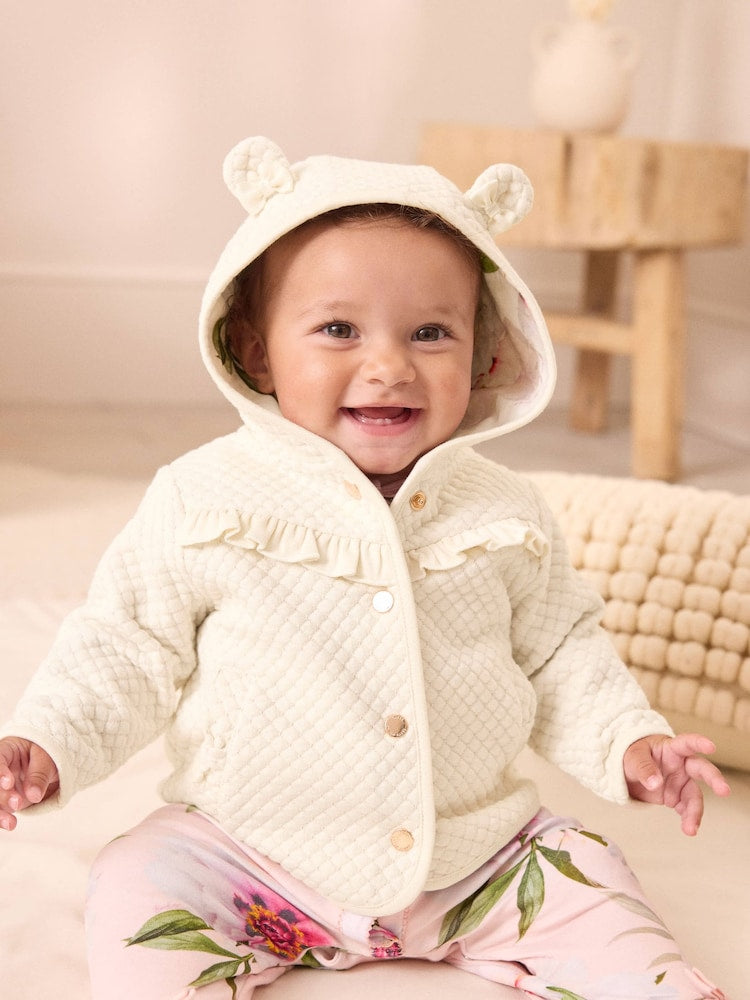 Baker by Ted Baker Lurex Quilted Hooded Jacket - Size Newborn - Cream
