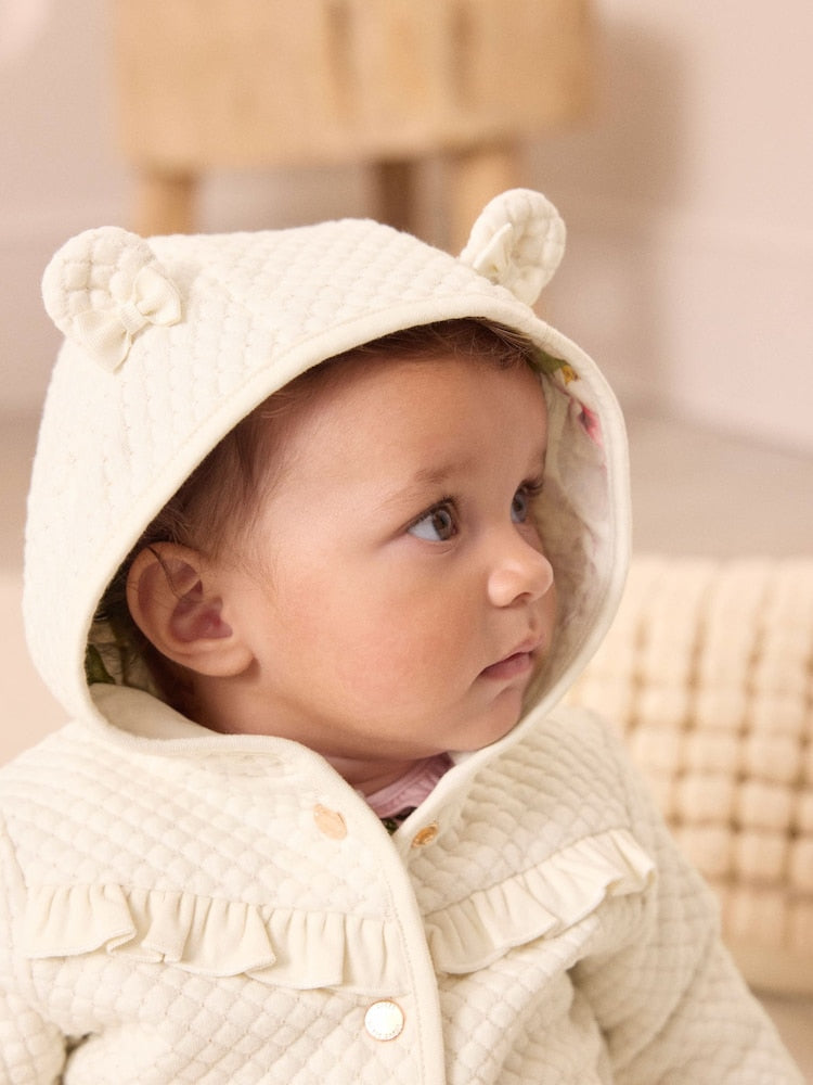 Baker by Ted Baker Lurex Quilted Hooded Jacket - Size Newborn