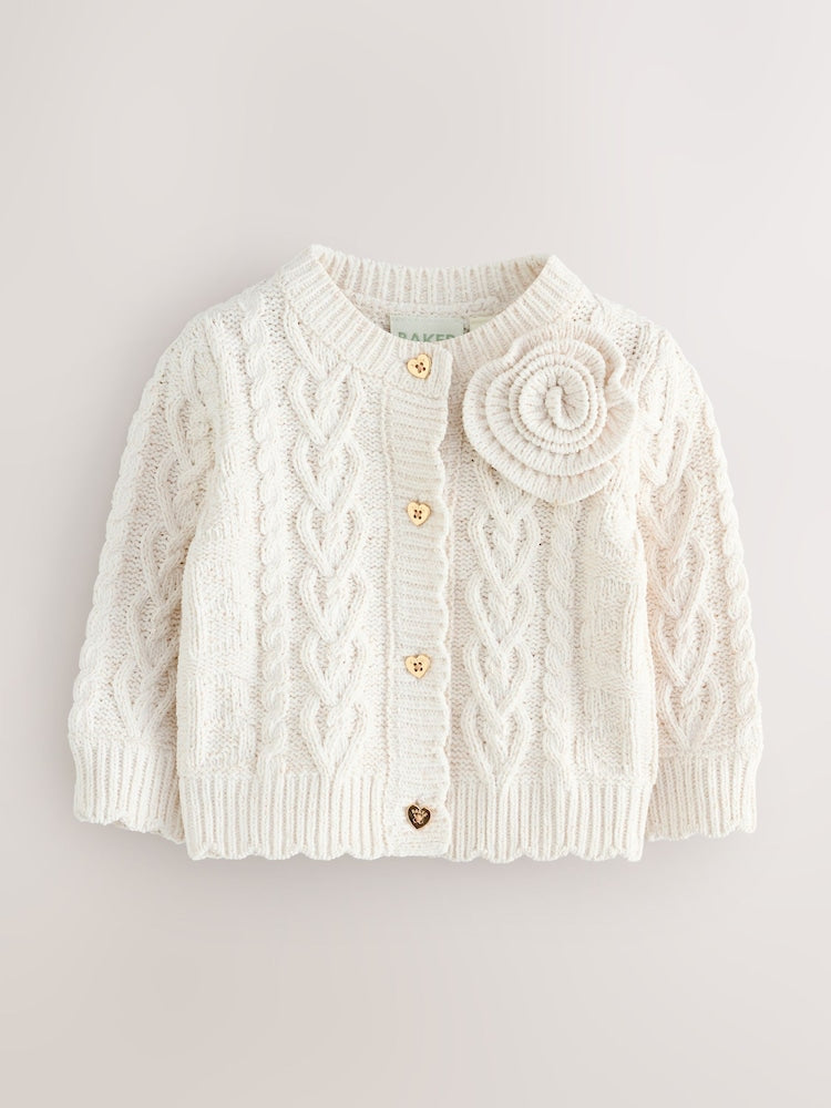 Baker by Ted Baker Knitted Corsage Cardigan - Size Up To 3 Months (50 - 62cm) - Cream
