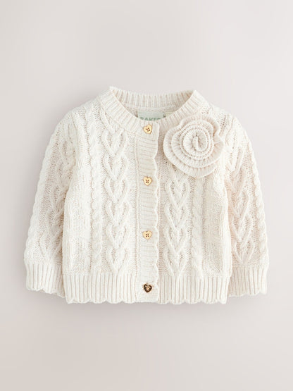 Baker by Ted Baker Knitted Corsage Cardigan - Size Up To 3 Months (50 - 62cm) - Cream
