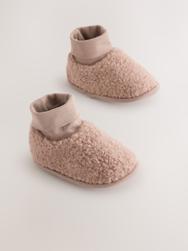 Neutral Brown Borg Baby Sock Top Boots (0-2mths) - Up To 3 Months (50 - 62cm)
