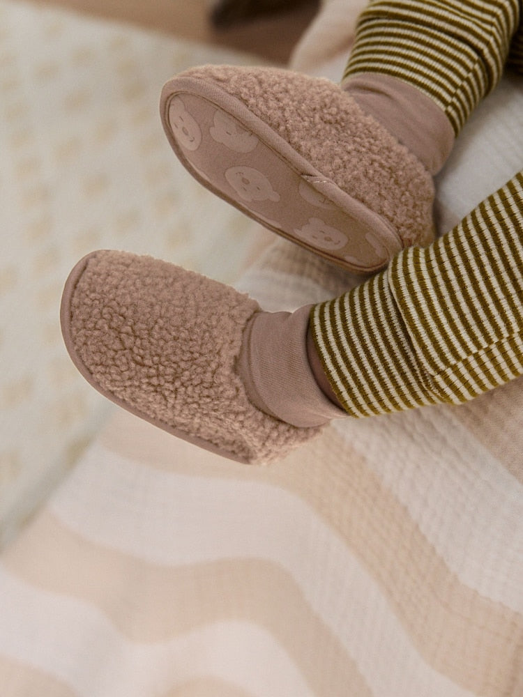 Neutral Brown Borg Baby Sock Top Boots (0-2mths)