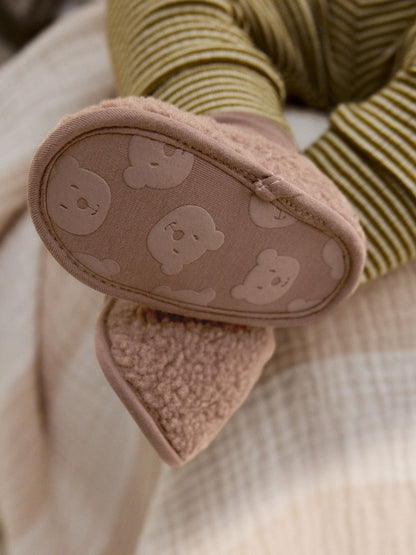 Neutral Brown Borg Baby Sock Top Boots (0-2mths)