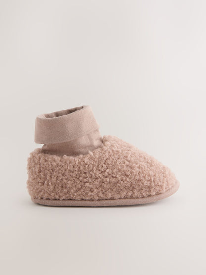 Neutral Brown Borg Baby Sock Top Boots (0-2mths)