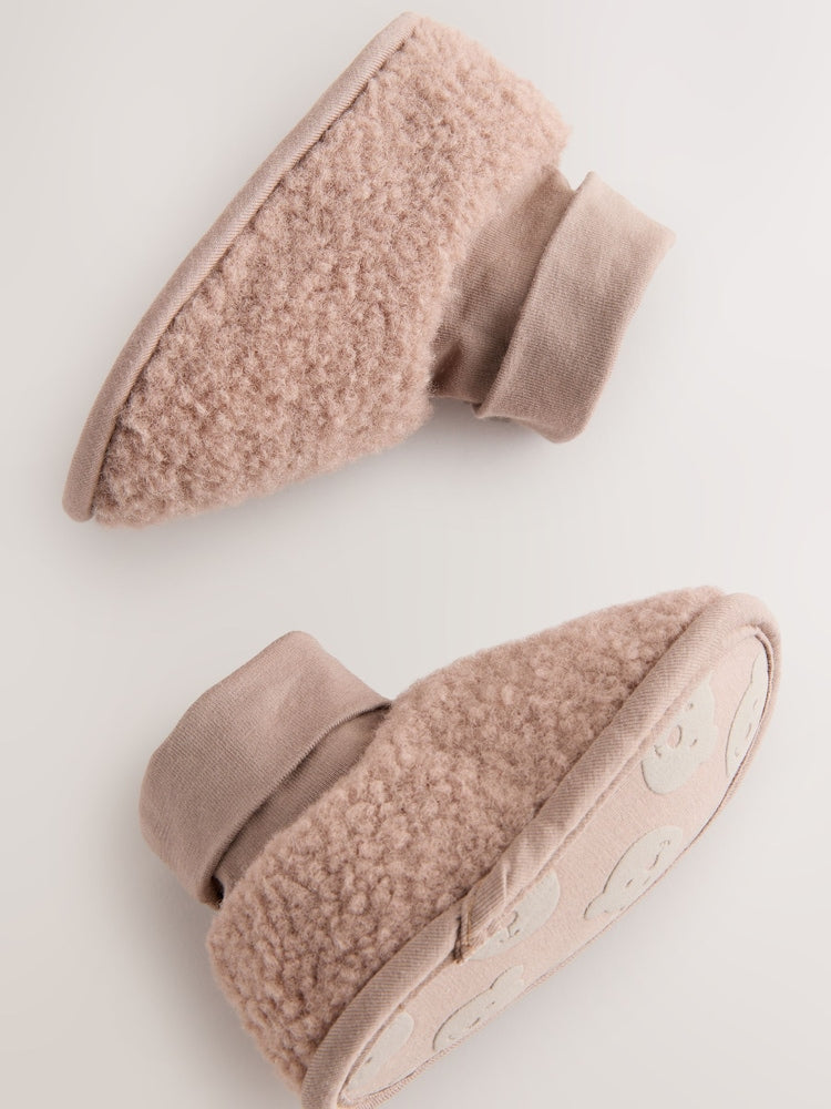 Neutral Brown Borg Baby Sock Top Boots (0-2mths)