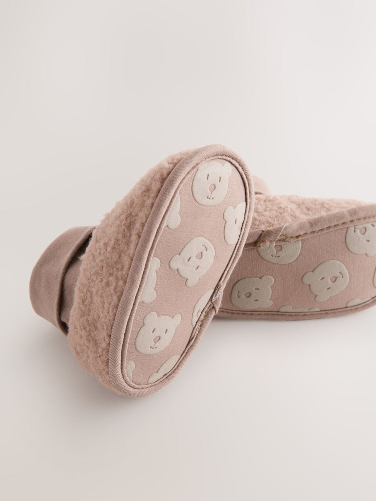Neutral Brown Borg Baby Sock Top Boots (0-2mths)