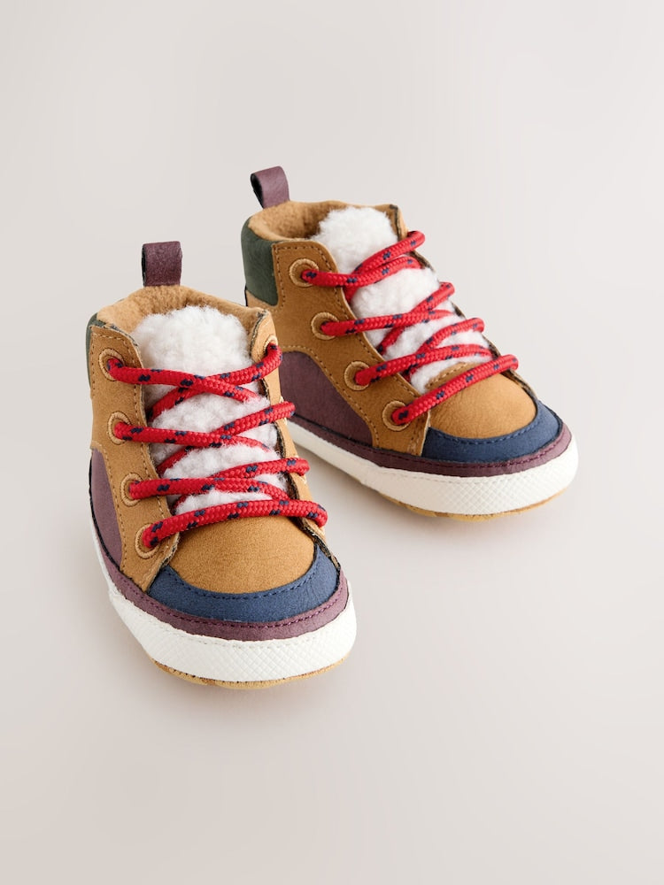 Tan Brown Baby Elastic Lace Boots (0-2mths) - Up To 3 Months (50 - 62cm)