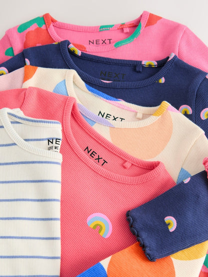 Rainbow Spot Long Sleeve Rib Tops 5 Pack (3mths-7yrs)