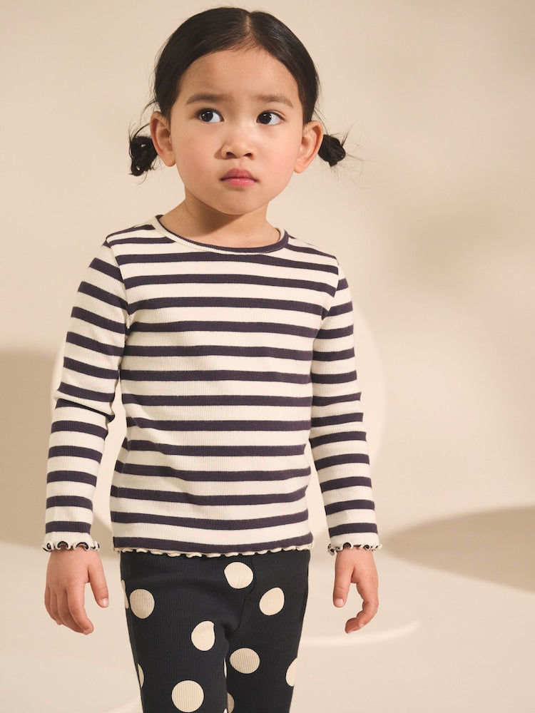 Black/White Long Sleeve Ribbed Tops 5 Pack (3mths-7yrs)