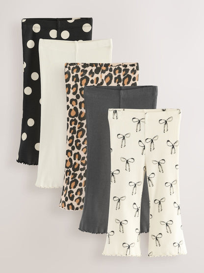 Animal Print Ribbed Flare Leggings 5 Pack (3mths-7yrs)