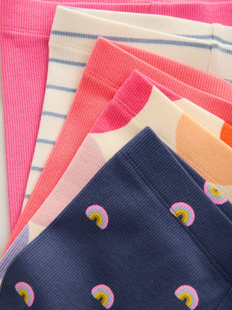 Rainbow Ribbed Leggings 5 Pack (3mths-7yrs) - Size 3-6 Months (62-68cm)