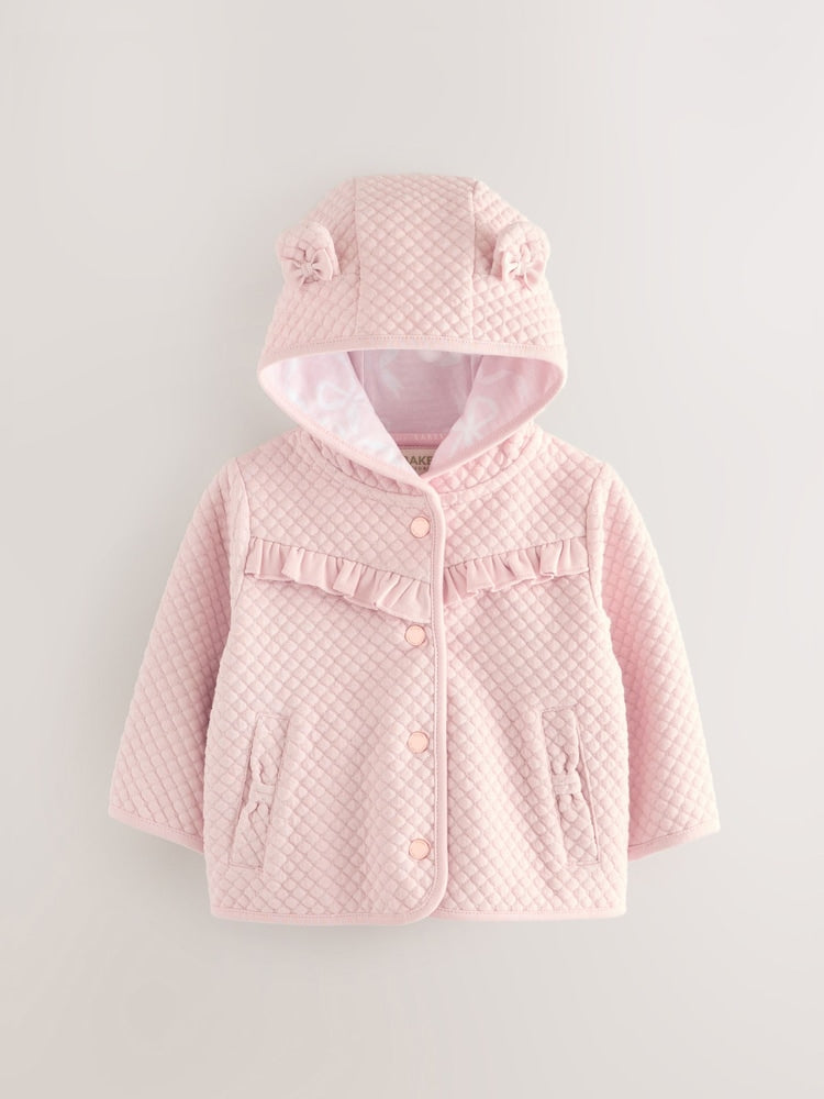 Baker by Ted Baker Lurex Quilted Hooded Jacket - Size Newborn - Pink