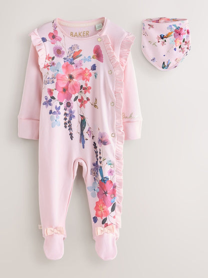 Baker by Ted Baker 2 Piece Frill Sleepsuit &amp; Bib Set
