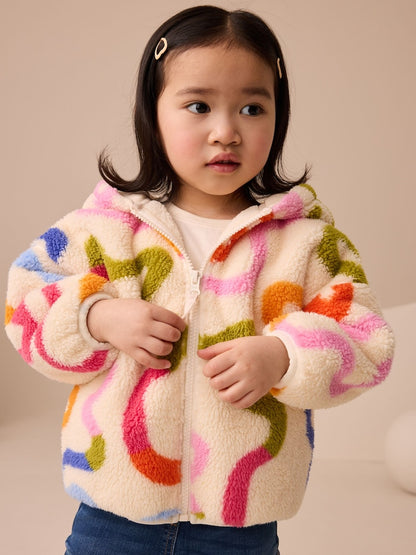 Cream Rainbow Squiggle Zip Through Fleece (3mths-7yrs) - Size 3-6 Months (62-68cm) - Cream Rainbow Squiggle