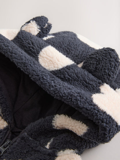 Black Heart Print Zip Through Fleece (3mths-7yrs) - Size 3-6 Months (62-68cm)