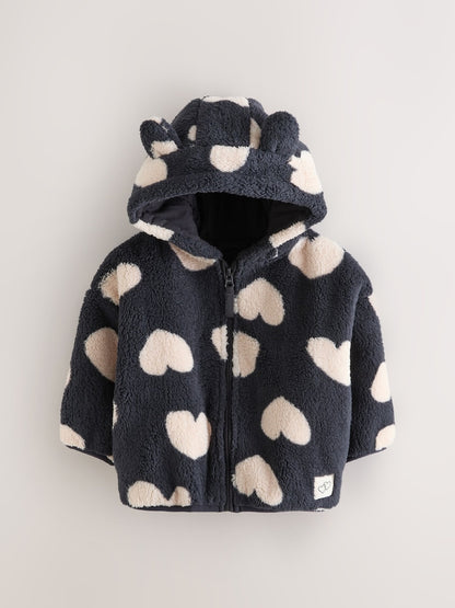 Black Heart Print Zip Through Fleece (3mths-7yrs) - Size 3-6 Months (62-68cm)
