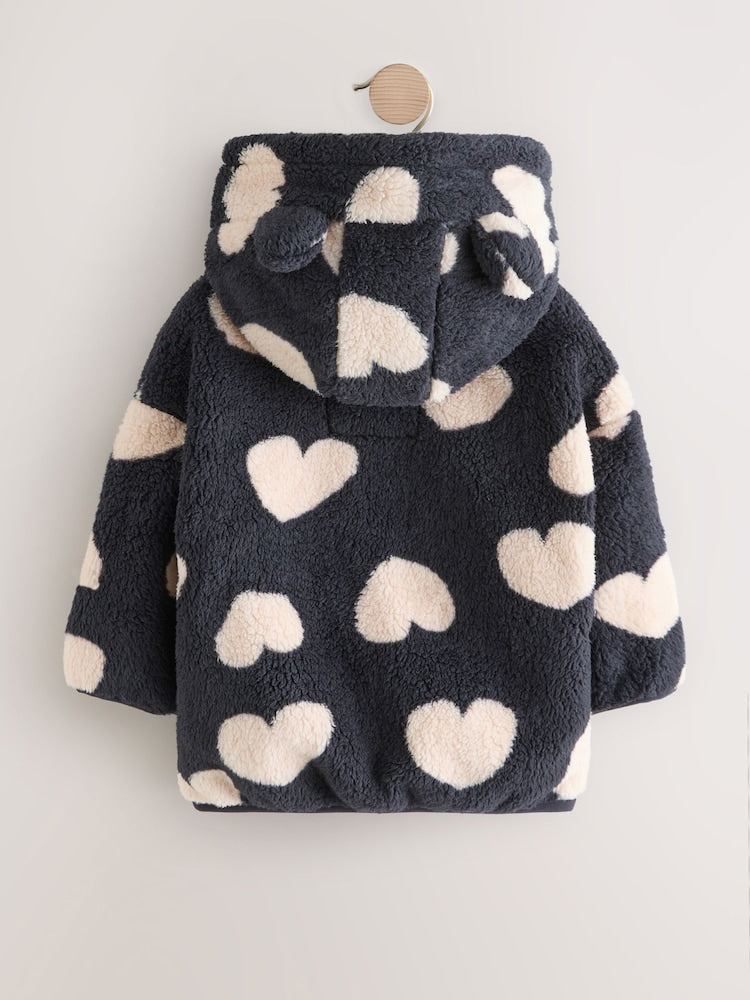 Black Heart Print Zip Through Fleece (3mths-7yrs) - Size 3-6 Months (62-68cm)