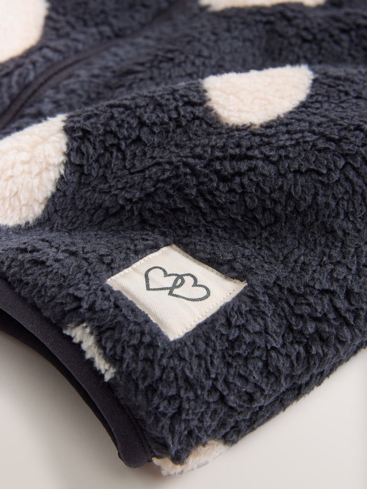 Black Heart Print Zip Through Fleece (3mths-7yrs) - Size 3-6 Months (62-68cm)