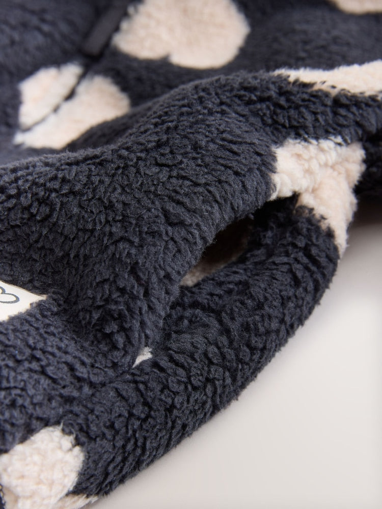 Black Heart Print Zip Through Fleece (3mths-7yrs) - Size 3-6 Months (62-68cm)