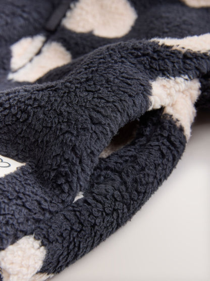 Black Heart Print Zip Through Fleece (3mths-7yrs) - Size 3-6 Months (62-68cm)