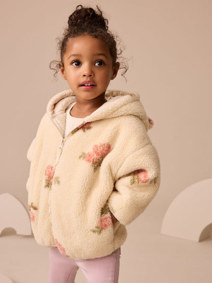Cream Floral Print Zip Through Fleece (3mths-7yrs) - Size 3-6 Months (62-68cm) - Cream Floral Print