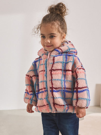 Pink Grid Print Zip Through Fleece (3mths-7yrs) - Size 3-6 Months (62-68cm) - Pink Grid Print