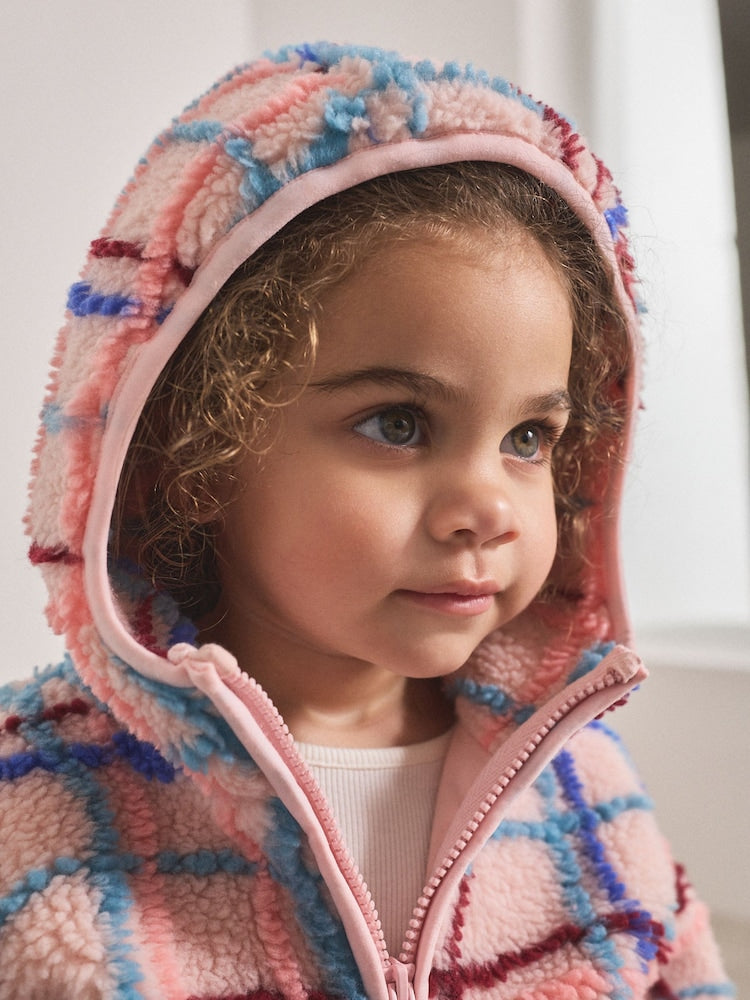 Pink Grid Print Zip Through Fleece (3mths-7yrs) - Size 3-6 Months (62-68cm)