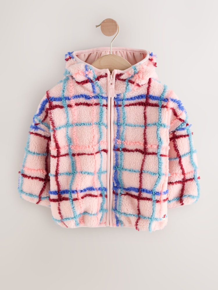 Pink Grid Print Zip Through Fleece (3mths-7yrs) - Size 3-6 Months (62-68cm)