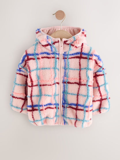 Pink Grid Print Zip Through Fleece (3mths-7yrs) - Size 3-6 Months (62-68cm)