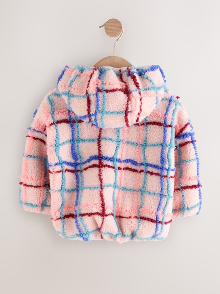 Pink Grid Print Zip Through Fleece (3mths-7yrs) - Size 3-6 Months (62-68cm)
