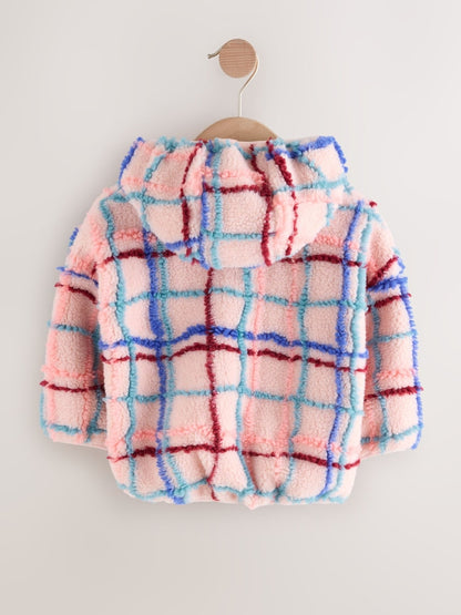 Pink Grid Print Zip Through Fleece (3mths-7yrs) - Size 3-6 Months (62-68cm)