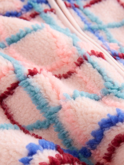Pink Grid Print Zip Through Fleece (3mths-7yrs) - Size 3-6 Months (62-68cm)