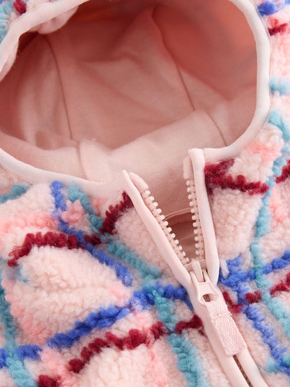Pink Grid Print Zip Through Fleece (3mths-7yrs) - Size 3-6 Months (62-68cm)