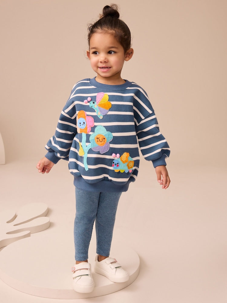 Navy Stripe Characters Sweatshirt and Leggings Set (3mths-7yrs) - Navy Stripe Characters / 12-18 Months (80-86cm)
