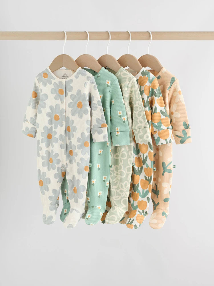 Sage Green Floral Baby Sleepsuits 5 Pack (0mths-2yrs)