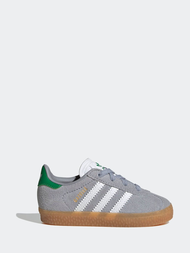 adidas Originals Grey Gazelle Comfort Closure Elastic Laces Infant Trainers
