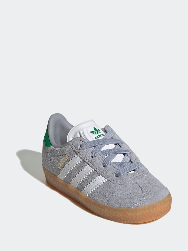 adidas Originals Grey Gazelle Comfort Closure Elastic Laces Infant Trainers