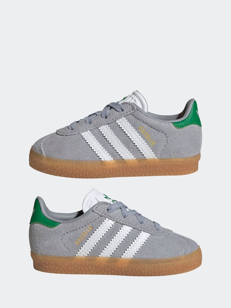 adidas Originals Grey Gazelle Comfort Closure Elastic Laces Infant Trainers