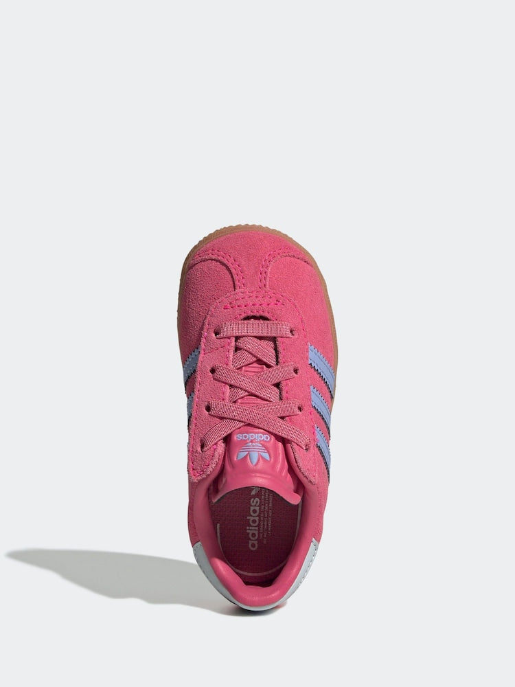 adidas Originals Dark Pink Gazelle Comfort Closure Elastic Laces Infant Trainers